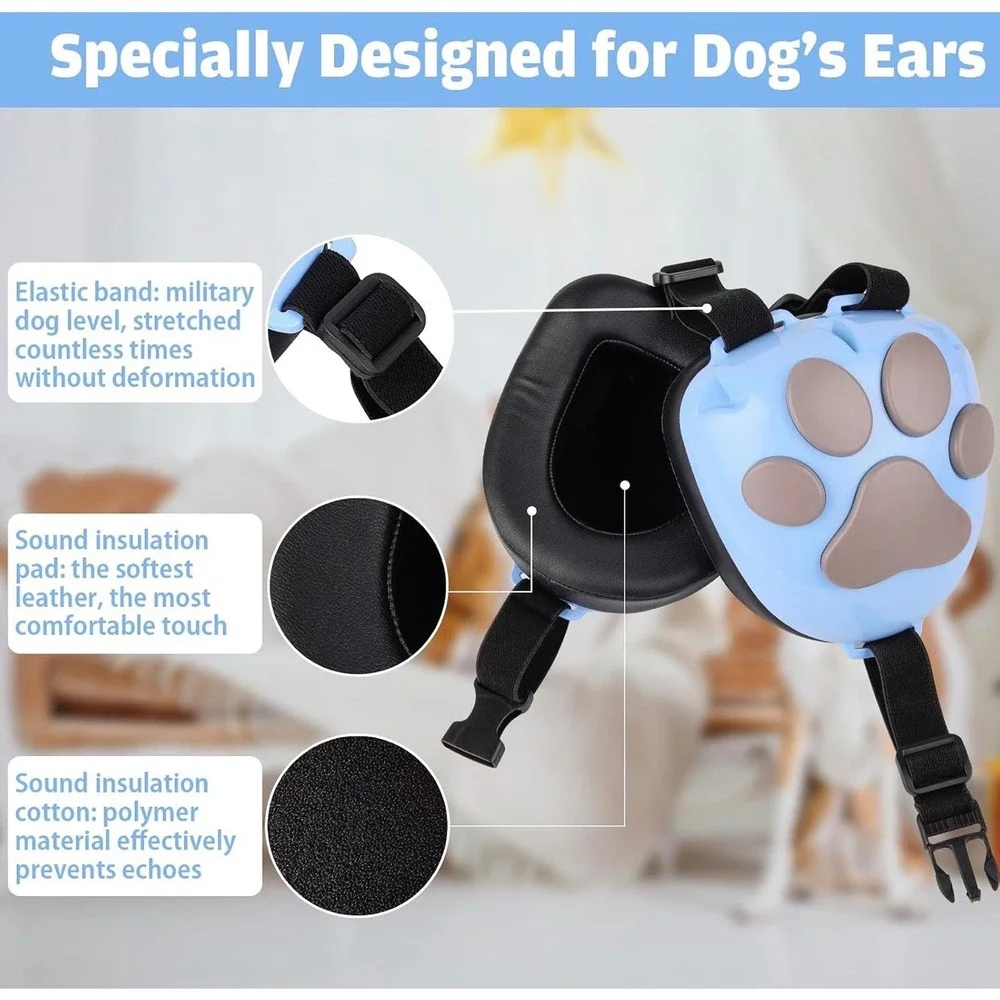 NIB Famikako 22dB NRR Dog Ear Muffs Noise Protection Blue Gray Large